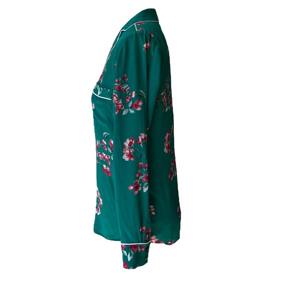 Sézane Elisa Green Floral Bouquet Silk PJ Shirt Blouse Size EU36 US4 - Picture 3 of 5